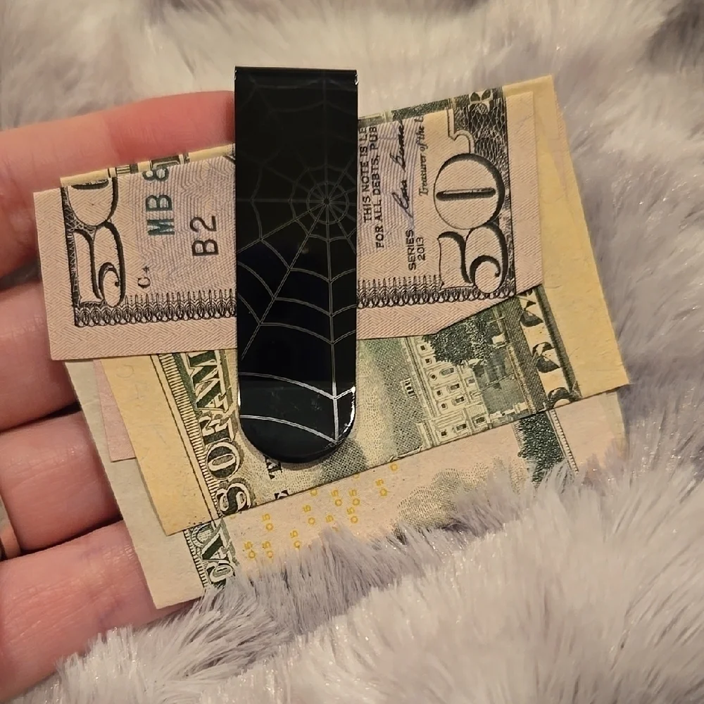 Black Spider Web Stainless Steel Money Clip Brand New In Box